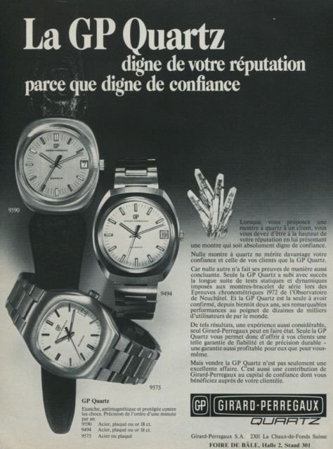 Girard-Perregaux Watch Company GP Quartz Vintage 1974 Swiss Ad Suisse Advert