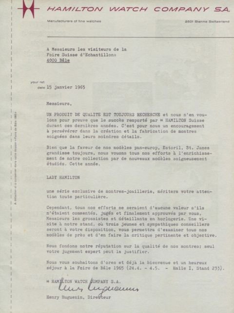 1965 Hamilton Watch Company Switzerland Henry Huguenin 1965 Swiss Ad Suisse Advert