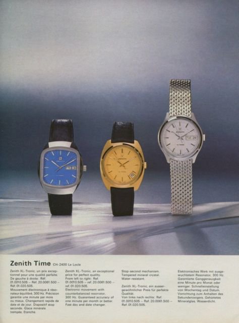 1974 Zenith Watch Company Switzerland Zenith XL-Tronic Advert Vintage 1974 Swiss Ad Suisse Advert