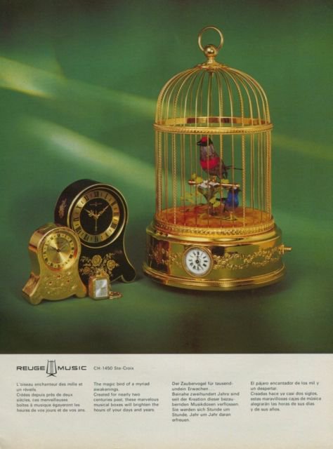 Reuge Music Clock Company Switzerland Vintage 1974 Swiss Ad Suisse Advert
