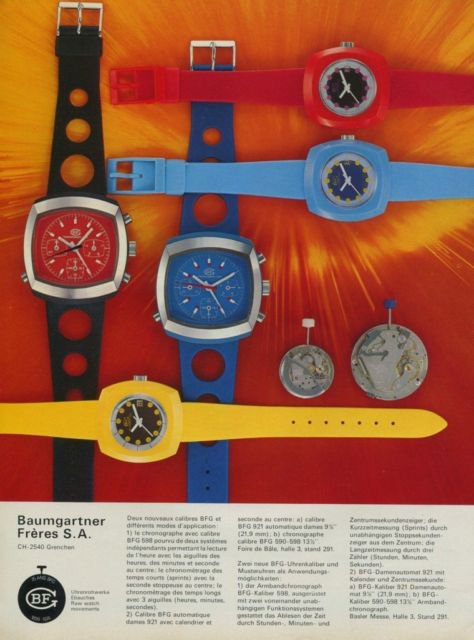 BFG Watch Company Baumgartner Freres SA Vintage 1974 Swiss Ad Suisse Advert