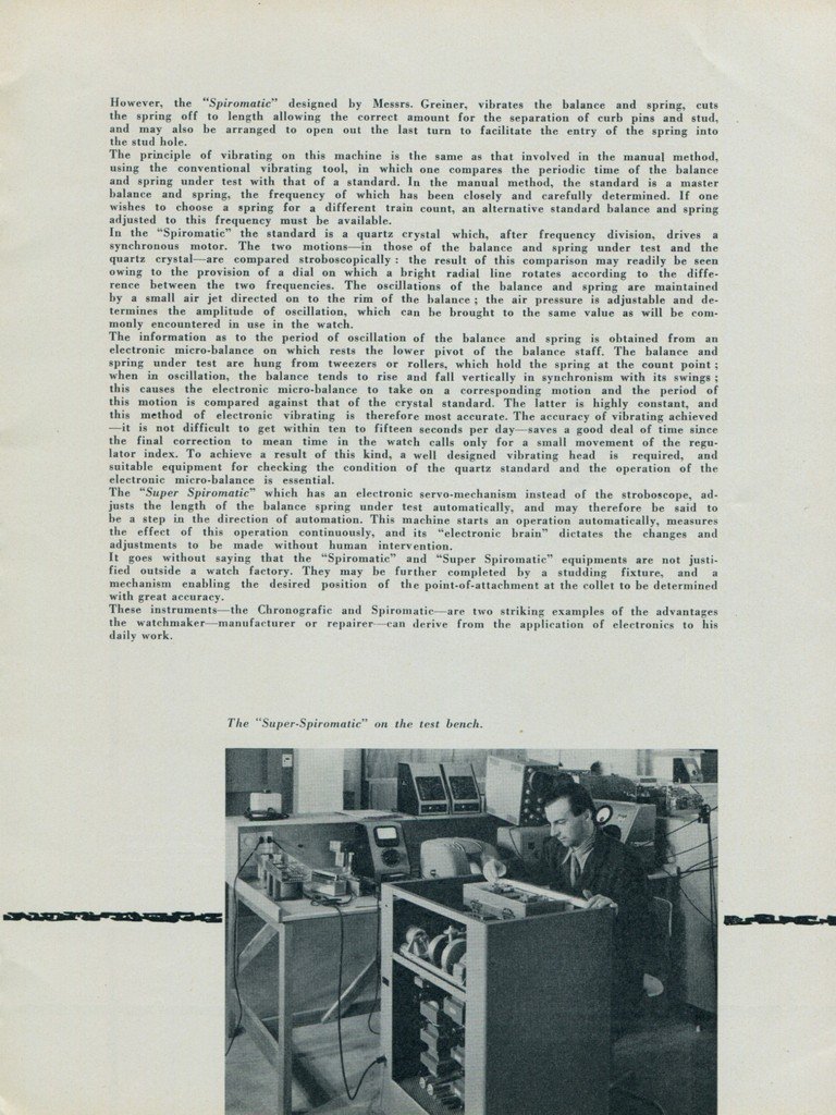 1957 Greiner Electronic S.A. 1957 Swiss Magazine Article Electronics at Service of Watchmaker
