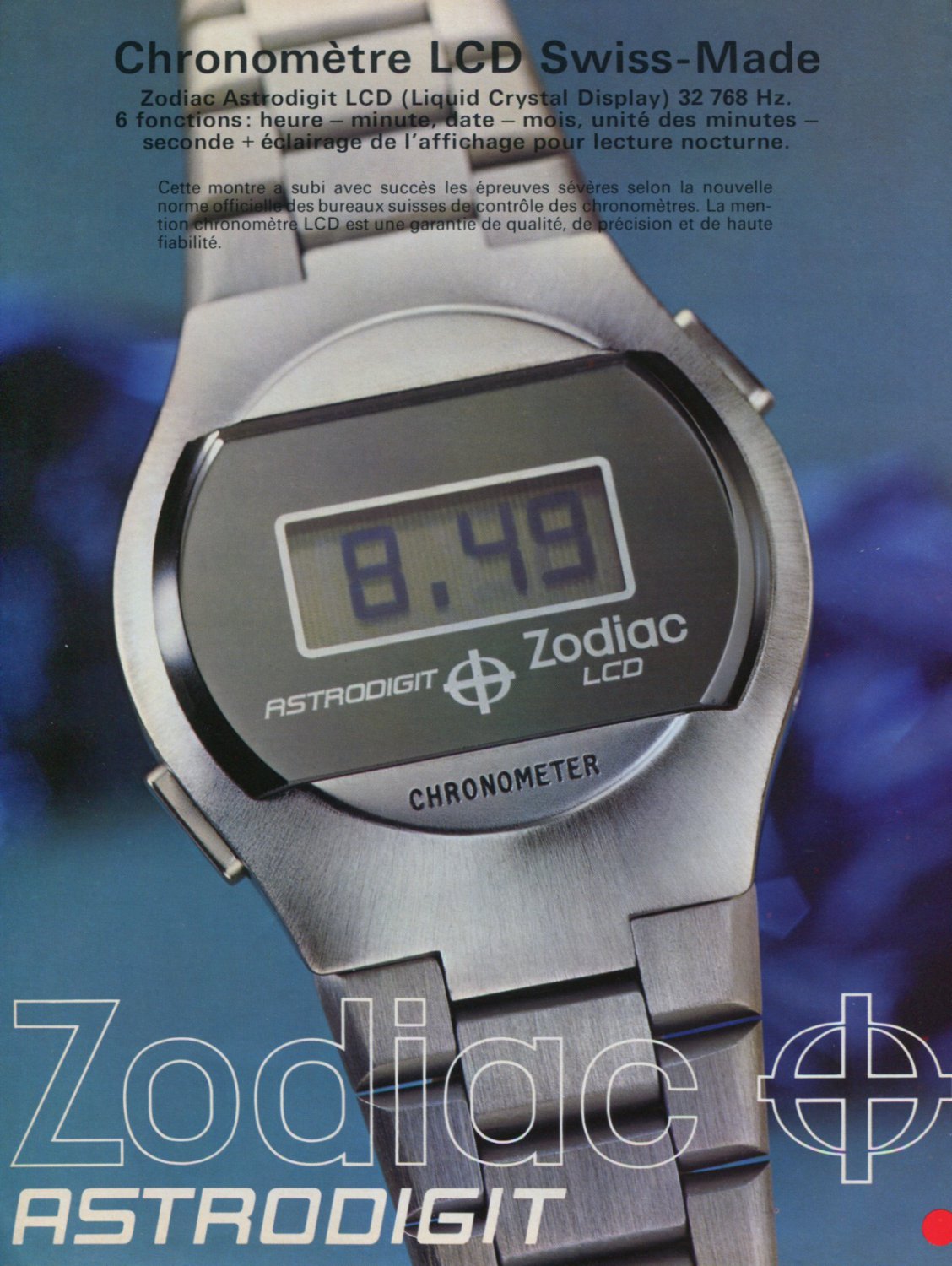 1976 Zodiac Watch Company Zodiac Astrodigit LCD Advert Vintage 1976 Swiss Ad Suisse Advert