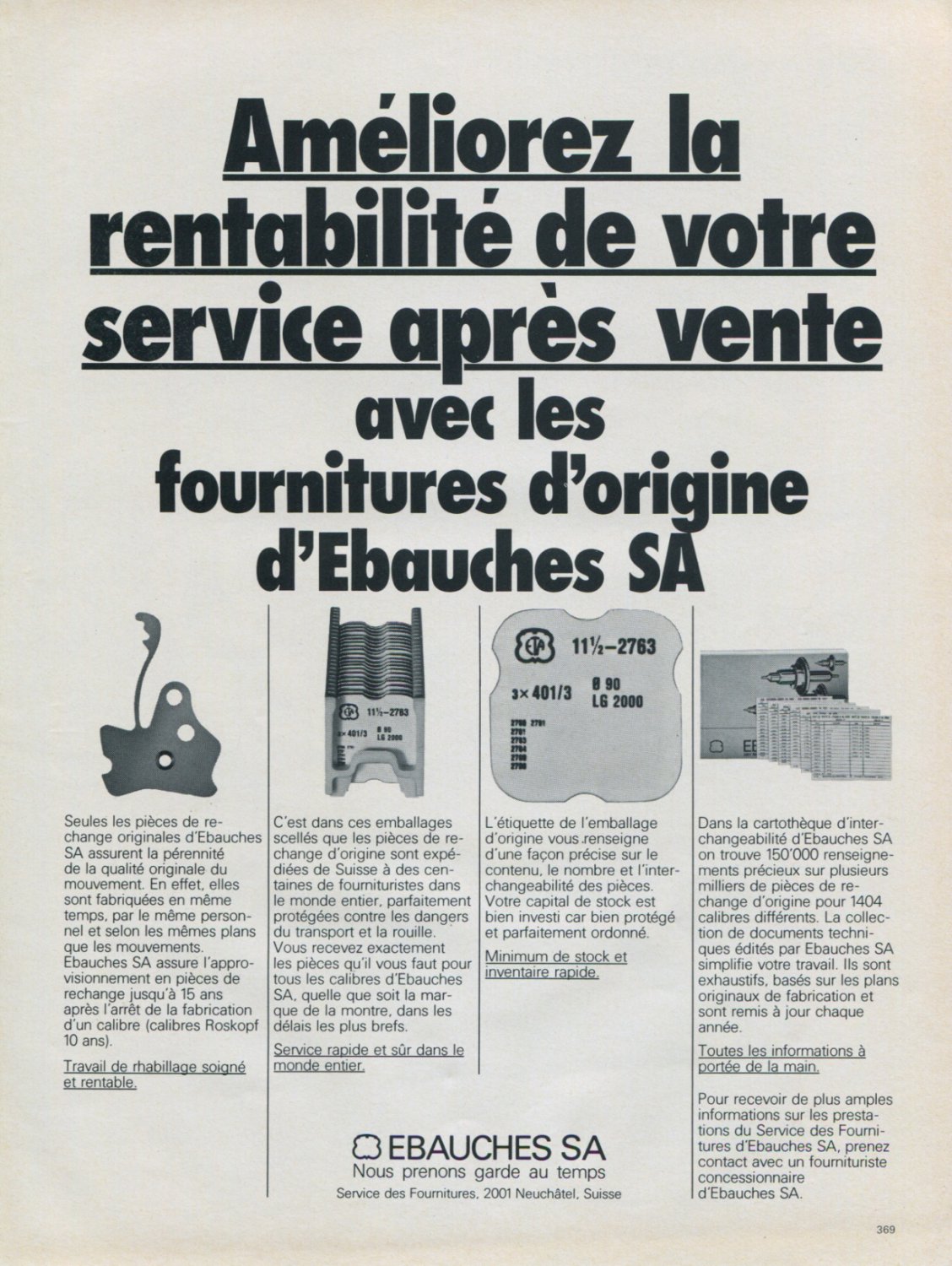 Ebauches SA Neuchatel Switzerland Vintage 1976 Swiss Ad Suisse Advert Horology