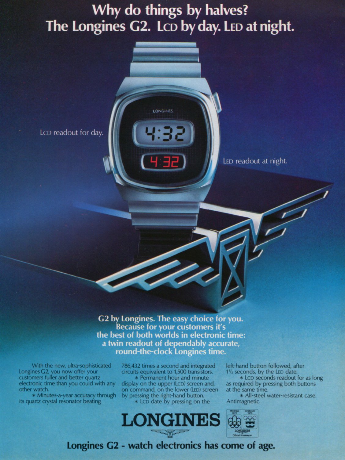 Longines Watch Company Longines G2 Advert Vintage 1976 Swiss Ad Suisse Advert