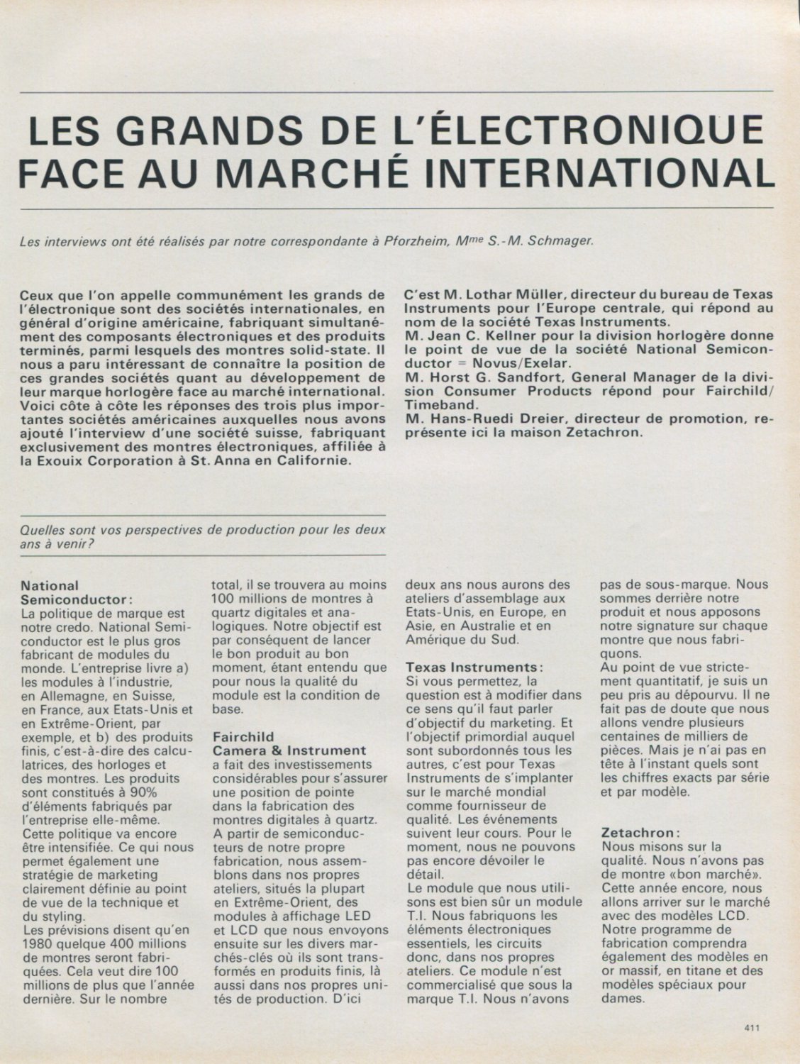Les Grands de l'Electronique Face au Marche International 1976 Swiss Magazine Article Fairchild