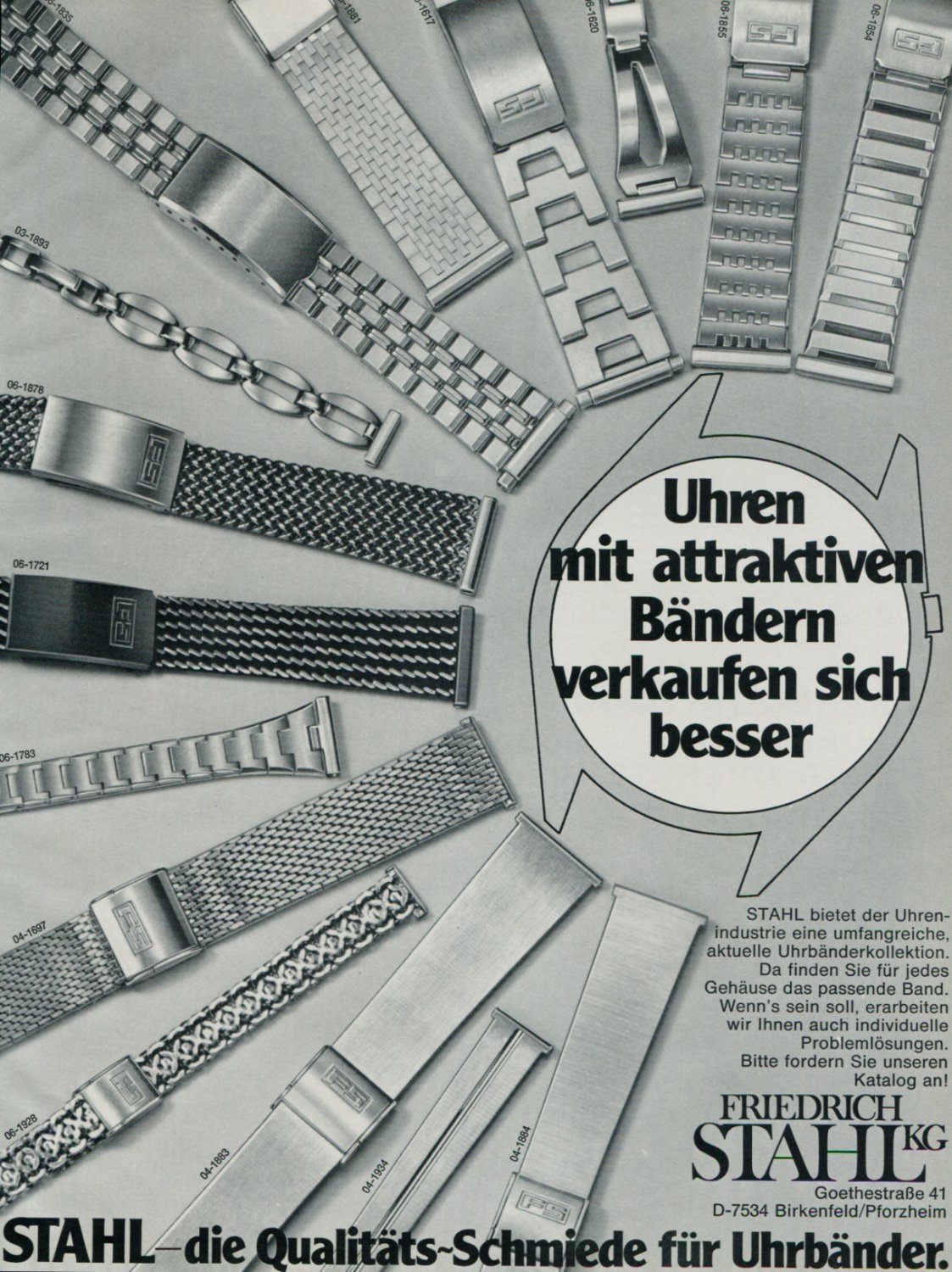 1977 Friedrich Stahl KG Watch Band Company Germany Vintage 1977 Swiss Ad  Suisse Advert