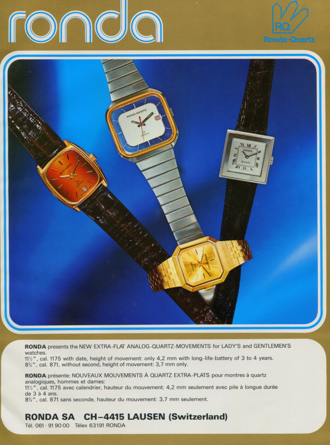 Ronda Watch Company Lausen Switzerland Vintage 1977 Swiss Ad Suisse Advert