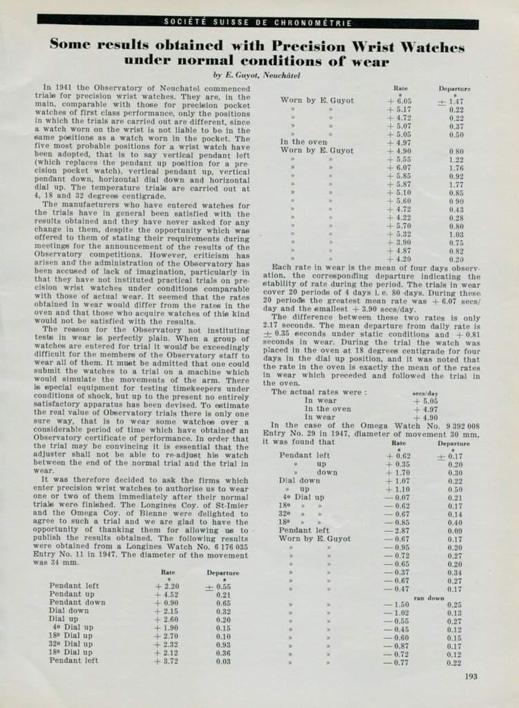 1950 Some Results Obtained with Precision Wrist Watches Vintage 1950 Swiss Magazine Article Horology