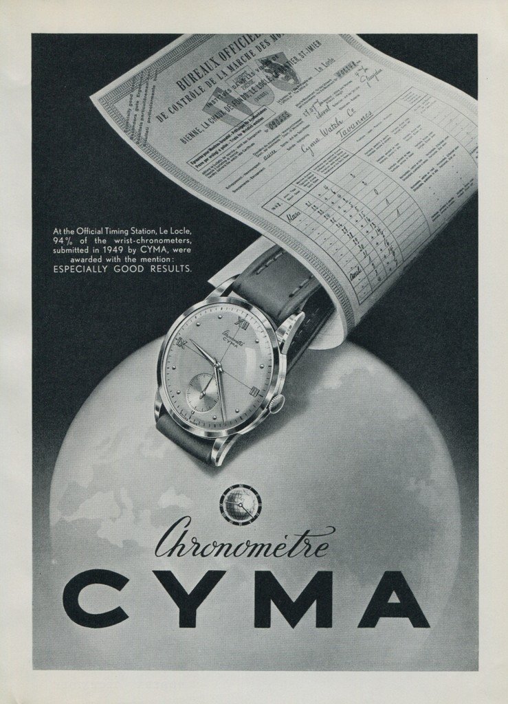 Cyma Watch Company Switzerland 1951 Swiss Ad Suisse Advert Horlogerie Horology