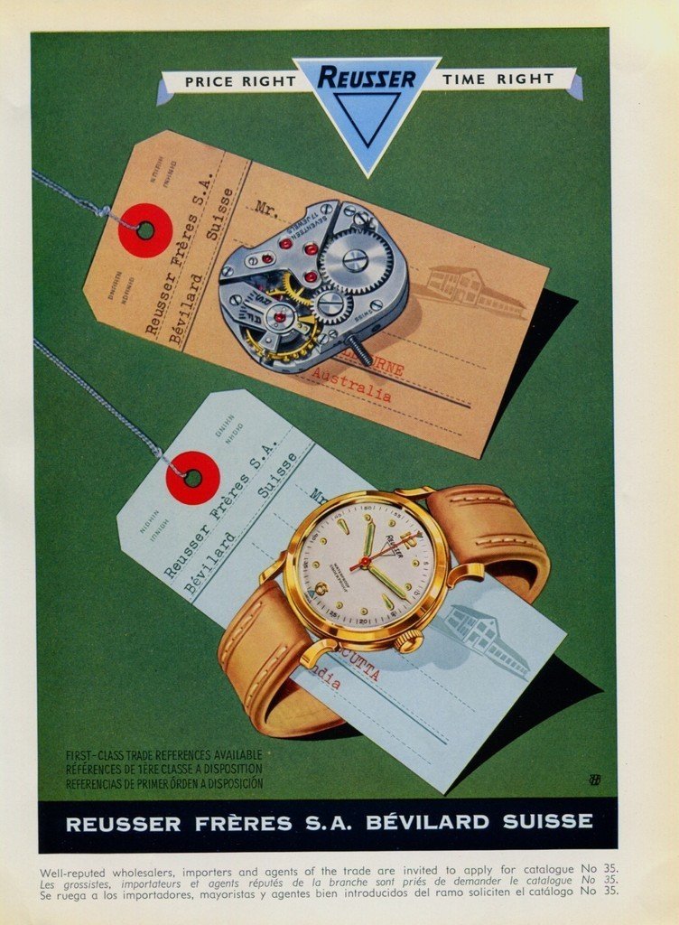 1951 Reusser Watch Company Bevilard Switzerland Vintage 1951 Swiss Ad Suisse Advert Horology