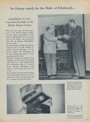 1954 Omega Watch Company Duke of Edinburgh Vintage 1954 Swiss Ad Suisse Advert Horology