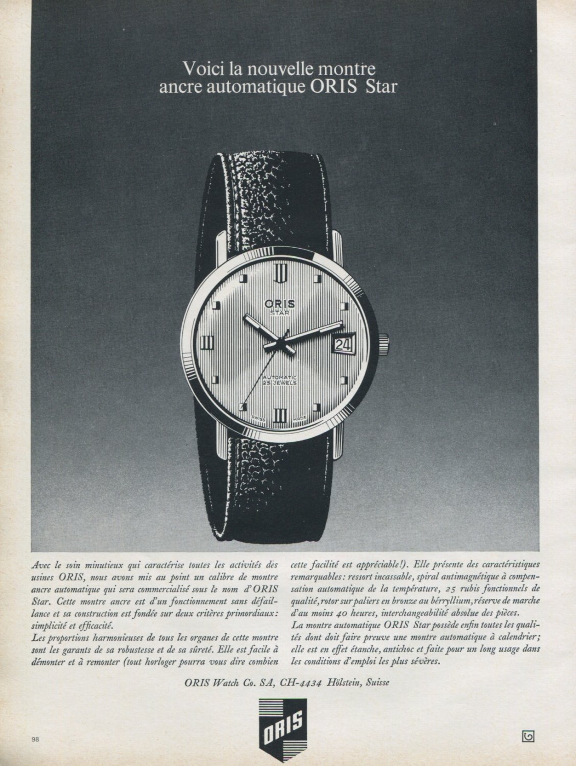 1969 Oris Watch Company Oris Star Advert Vintage 1969 Swiss Ad Suisse ...