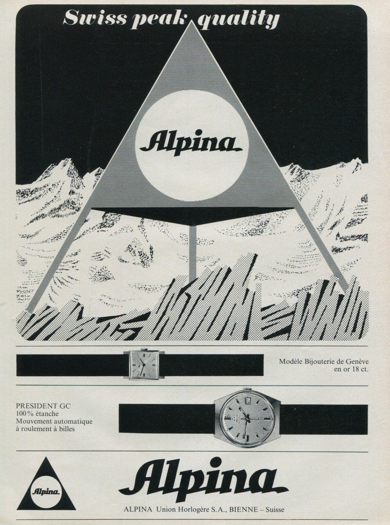 Alpina Watch Company Vintage 1968 Swiss Ad Suisse Advert Horlogerie Horology