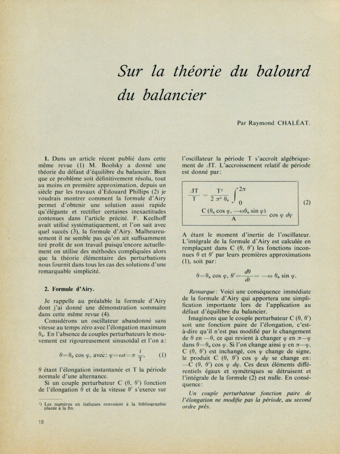 Sur la Theorie du Balourd du Balancier 1959 Swiss Magazine Article Horology