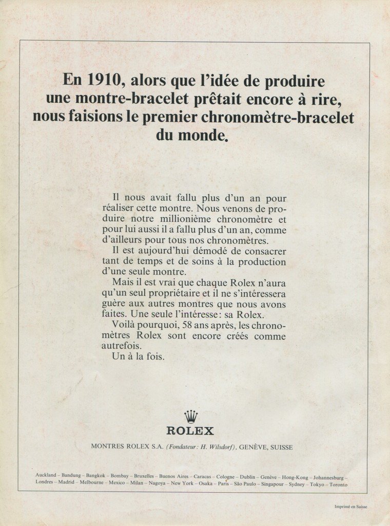 1968 Rolex Watch Company Rolex S.A. 1960s Swiss Ad Suisse Advert Horlogerie Horology
