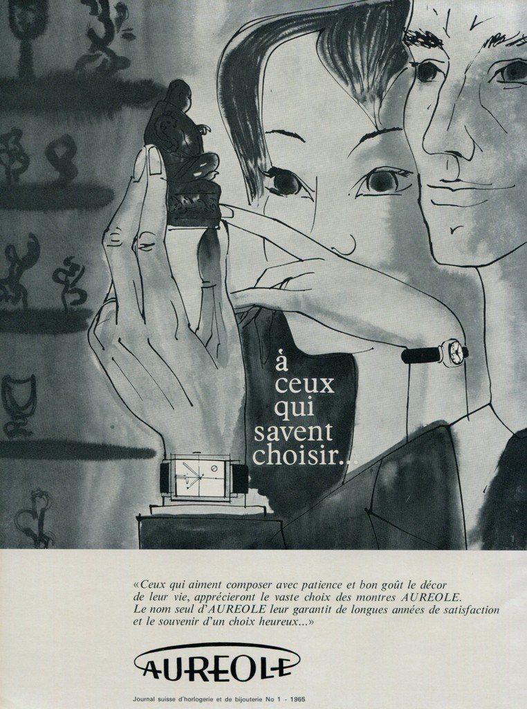 Aureole Watch Company Switzerland Vintage 1965 Swiss Ad Suisse Advert Horlogerie