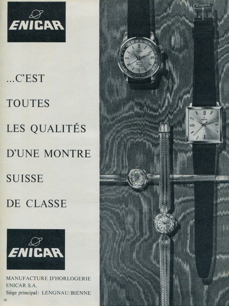 Enicar Watch Company Switzerland Vintage 1964 Swiss Ad Suisse Advert