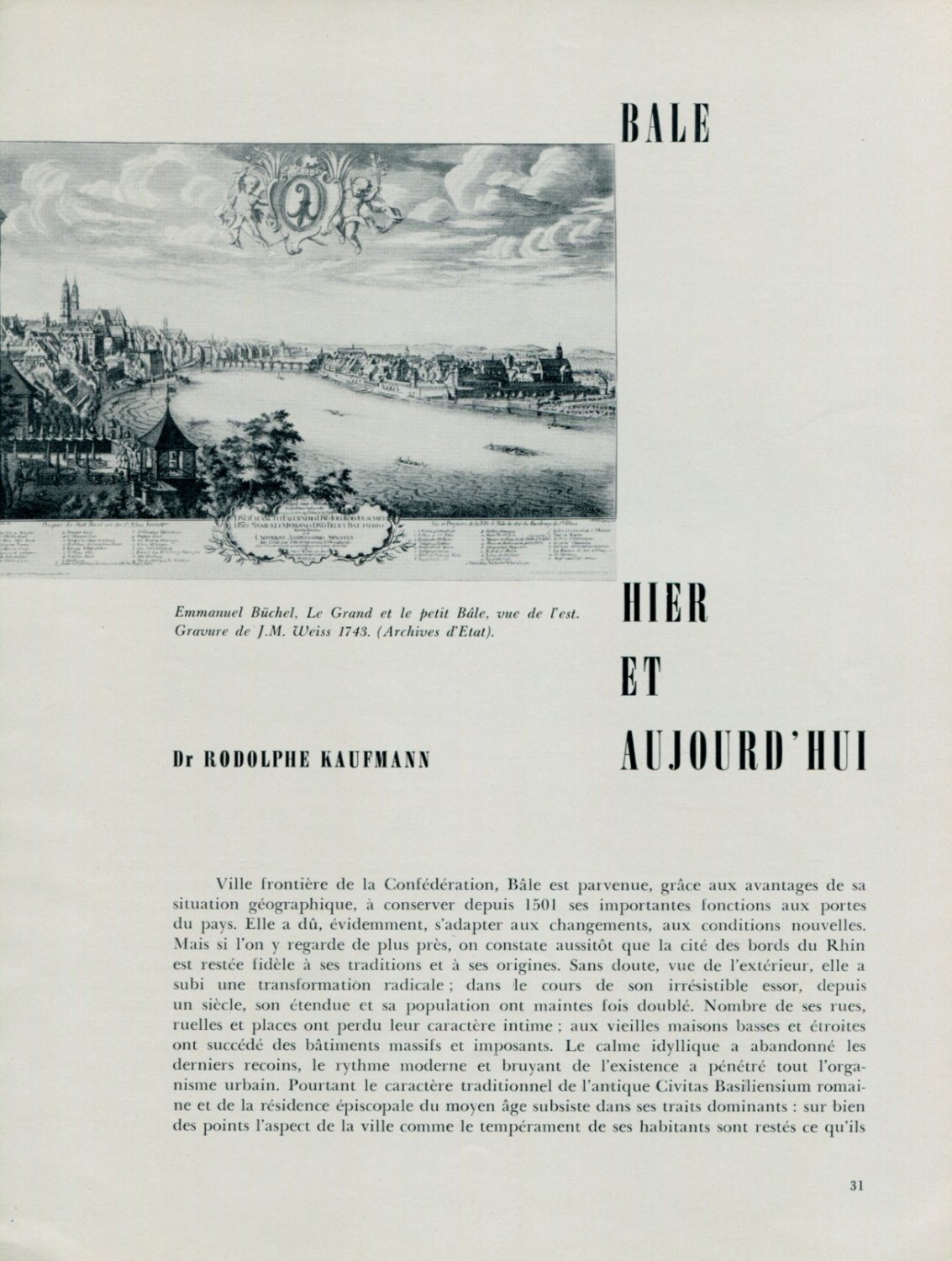 Bale Hier et Aujourd'Hui 1956 Swiss Magazine Article Basel Switzerland Suisse