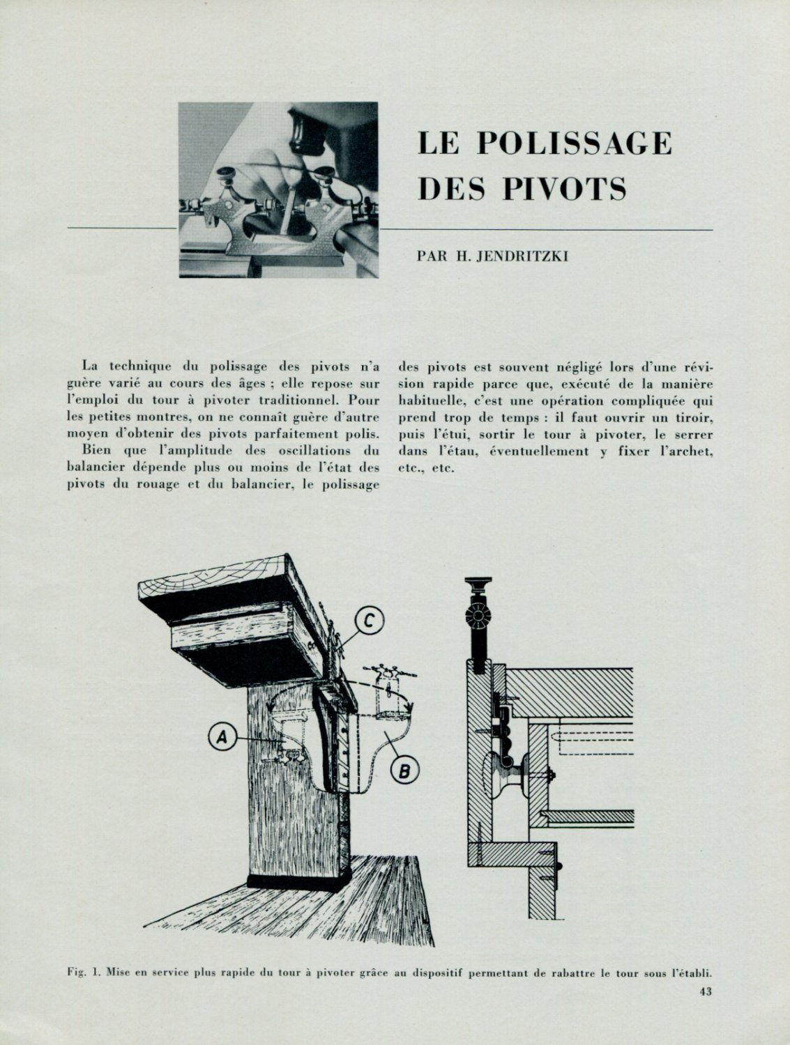 1956 Polissage des Pivots by H. Jendritzki 1956 Swiss Magazine Article Suisse Horlogerie Horology