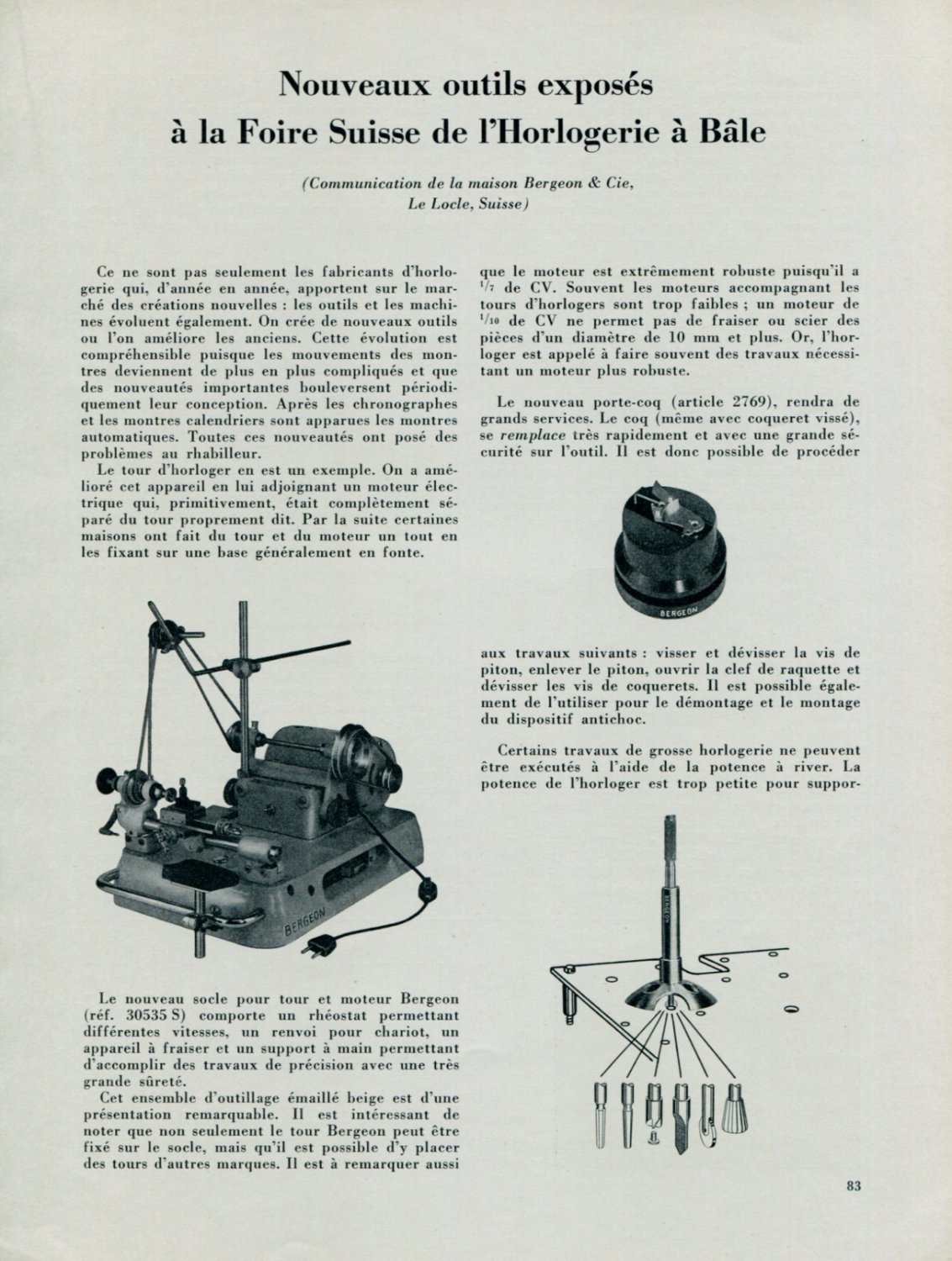 Nouveaux Outils a la Foire de l'Horlogerie a Bale 1956 Swiss Magazine Article