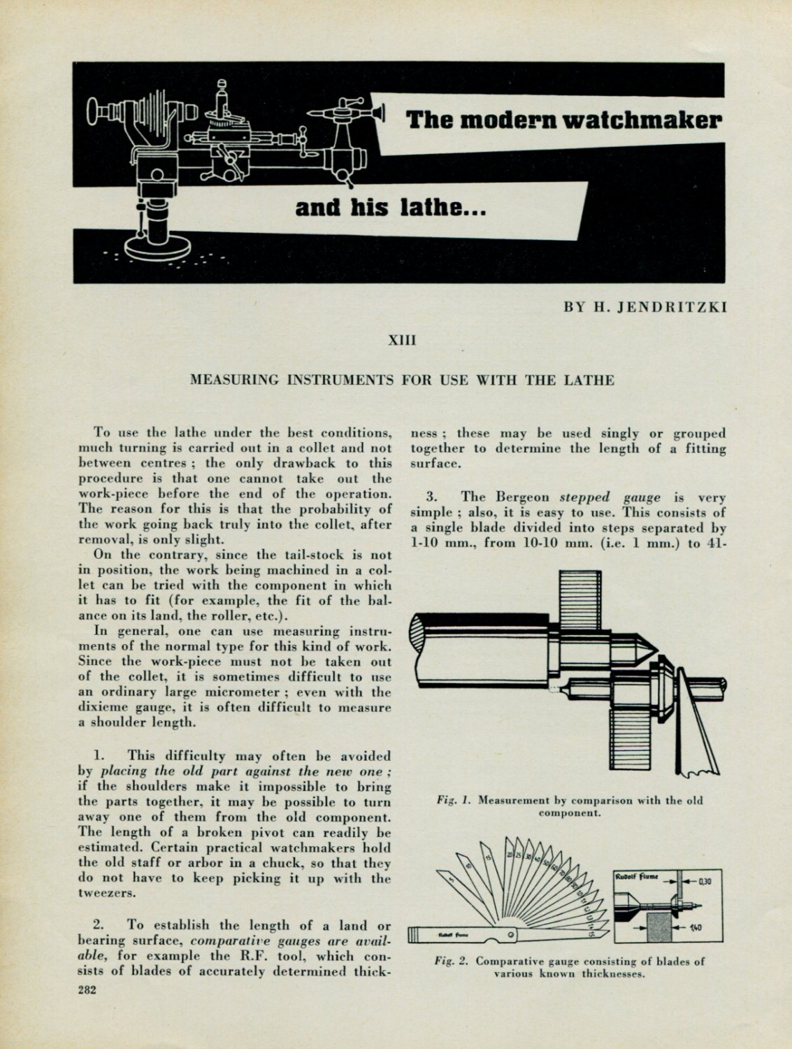 H. Jendritzki 1956 Swiss Magazine Article Measuring Instruments for Use with the Lathe (Horology)
