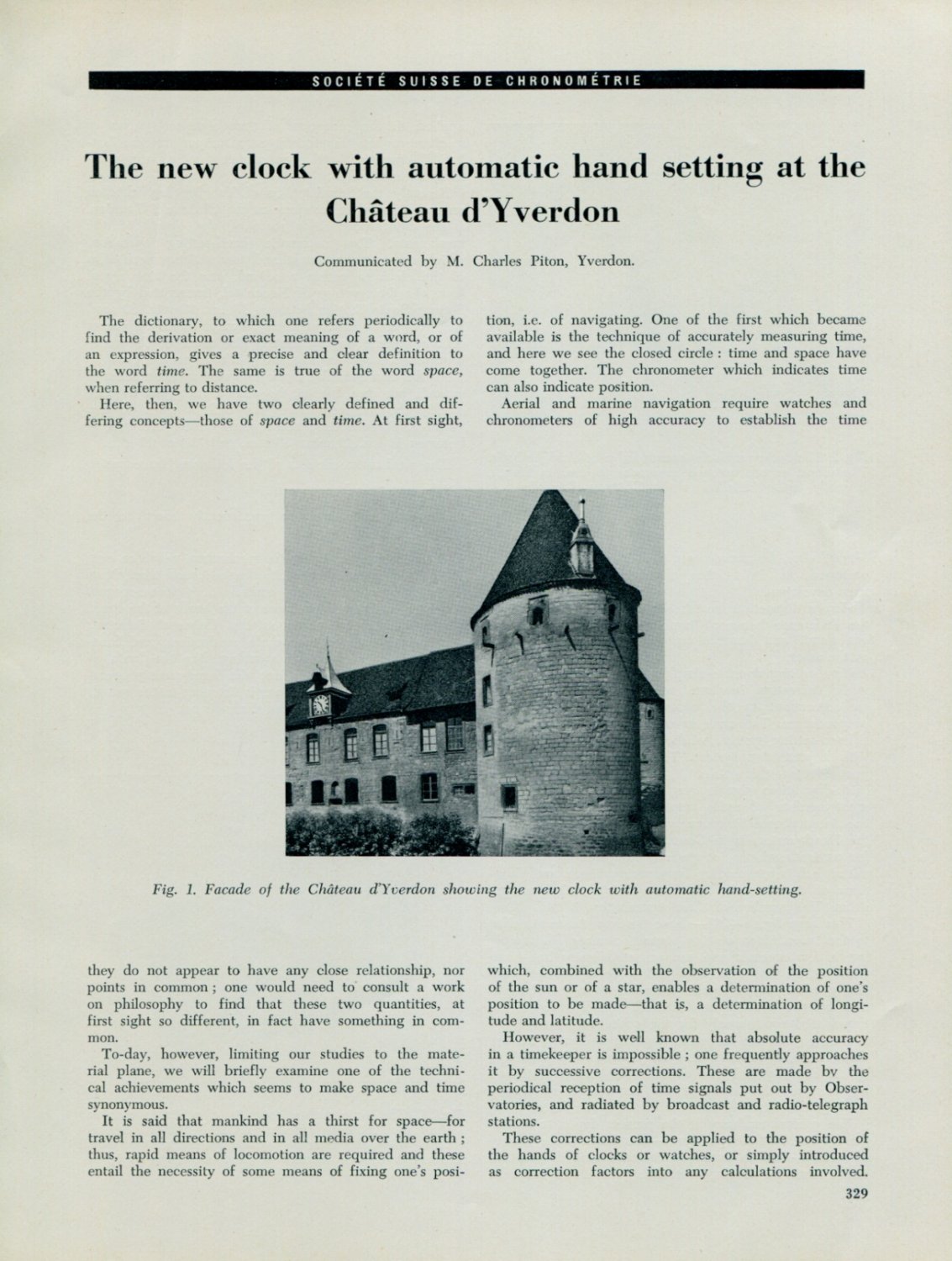 Chateau d'Yverdon 1956 Swiss Magazine Article by M. Charles Piton Horology Horlogerie