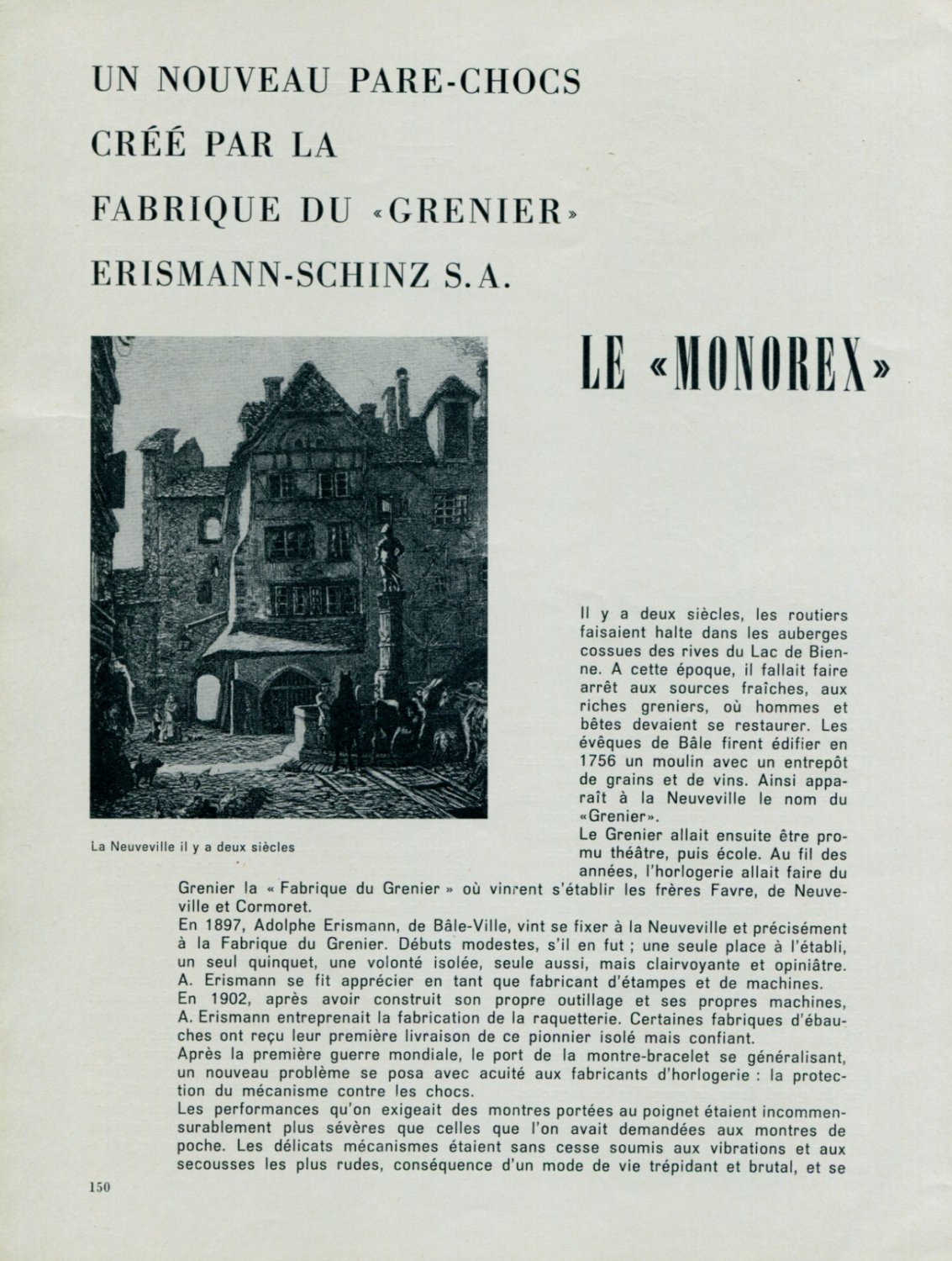 1956 Swiss Magazine Article Le Monorex Grenier Erismann-Schinz S.A. Horology