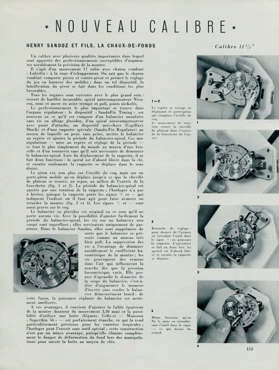 Nouveau Calibres Modeles 1956 Swiss Magazine Article Henry Sandoz Ulysse Nardin