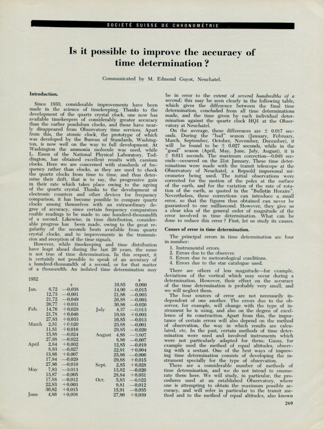 1956 Is It Possible to Improve the Accuracy of Time Determination? by E Guyot Swiss Magazine Article