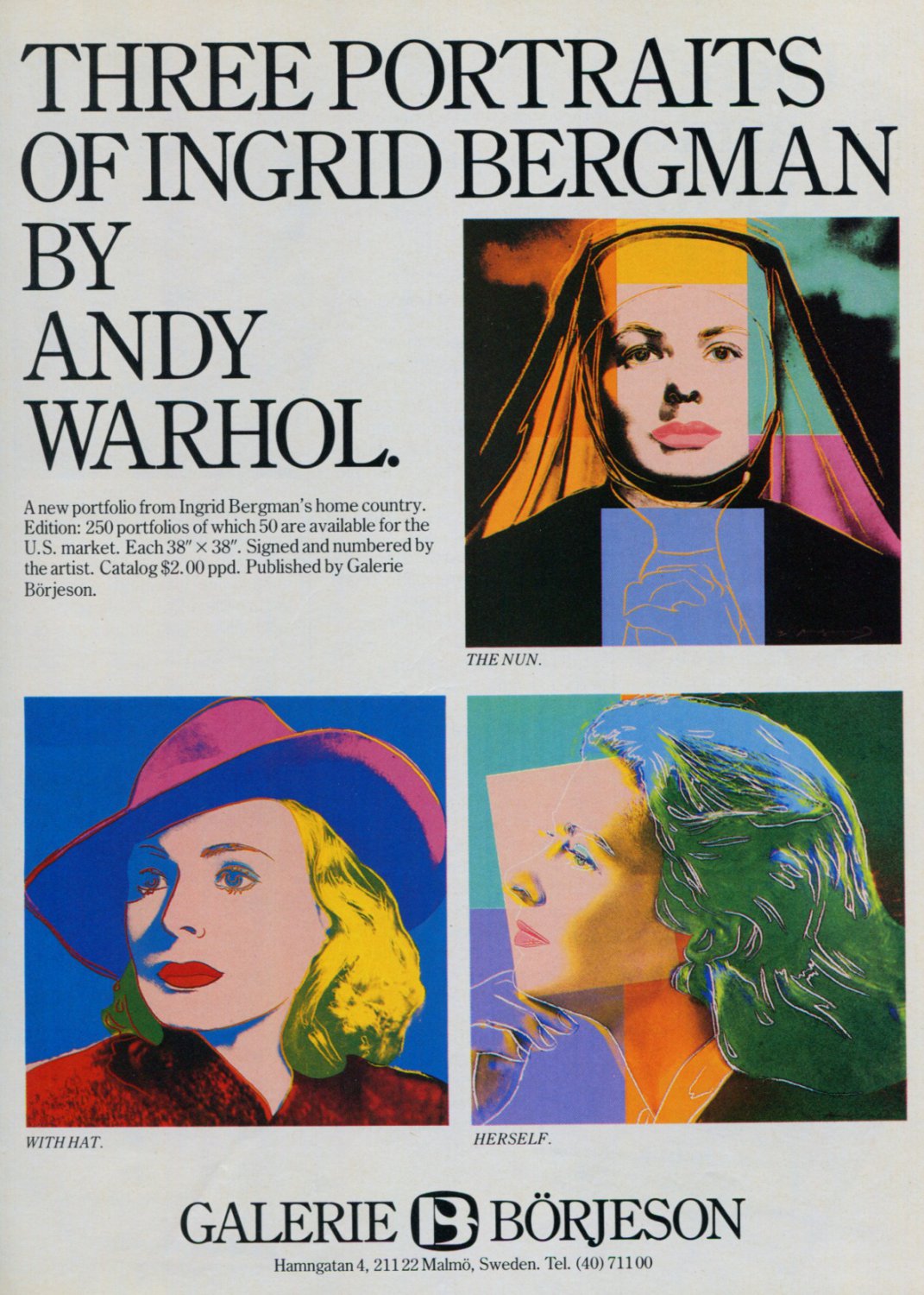 Andy Warhol Ingrid Bergman Vintage 1984 Art Ad Advert Galerie Borjeson