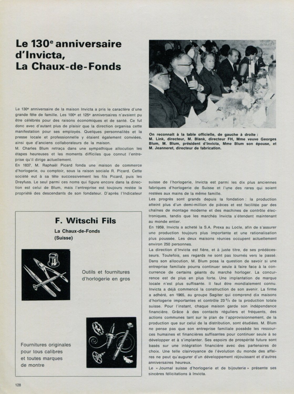 1968 Invicta Watch Company 130th Anniversary Vintage 1968 Swiss Magazine Article