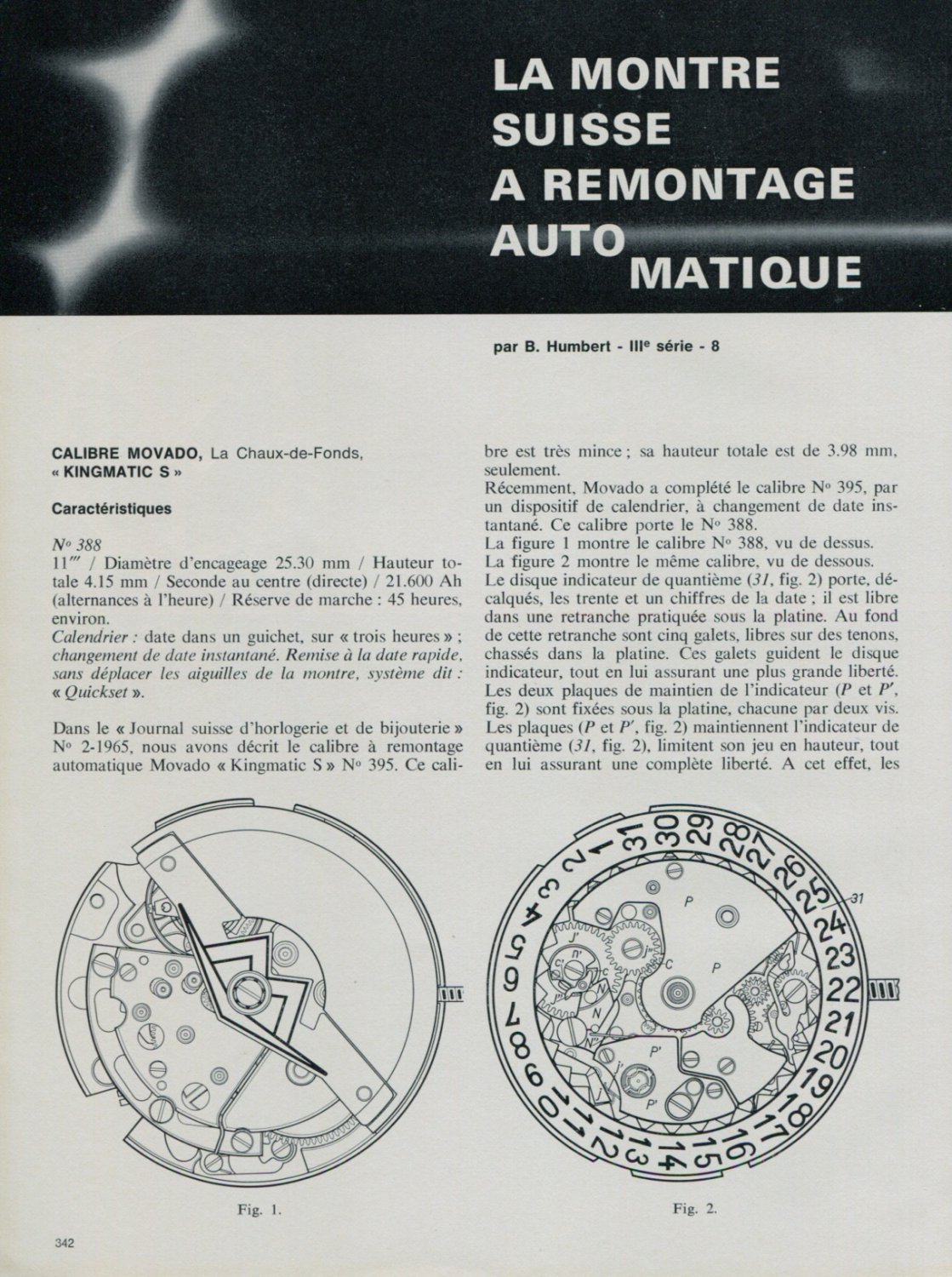 1968 Movado Watch Company Kingmatic La Montre Suisse Remontage Swiss Magazine Article