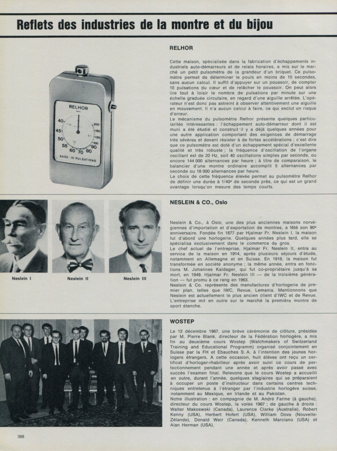 Bulova Watch Company, Wostep, Neslein & Co., Relhor 1968 Swiss Magazine Article
