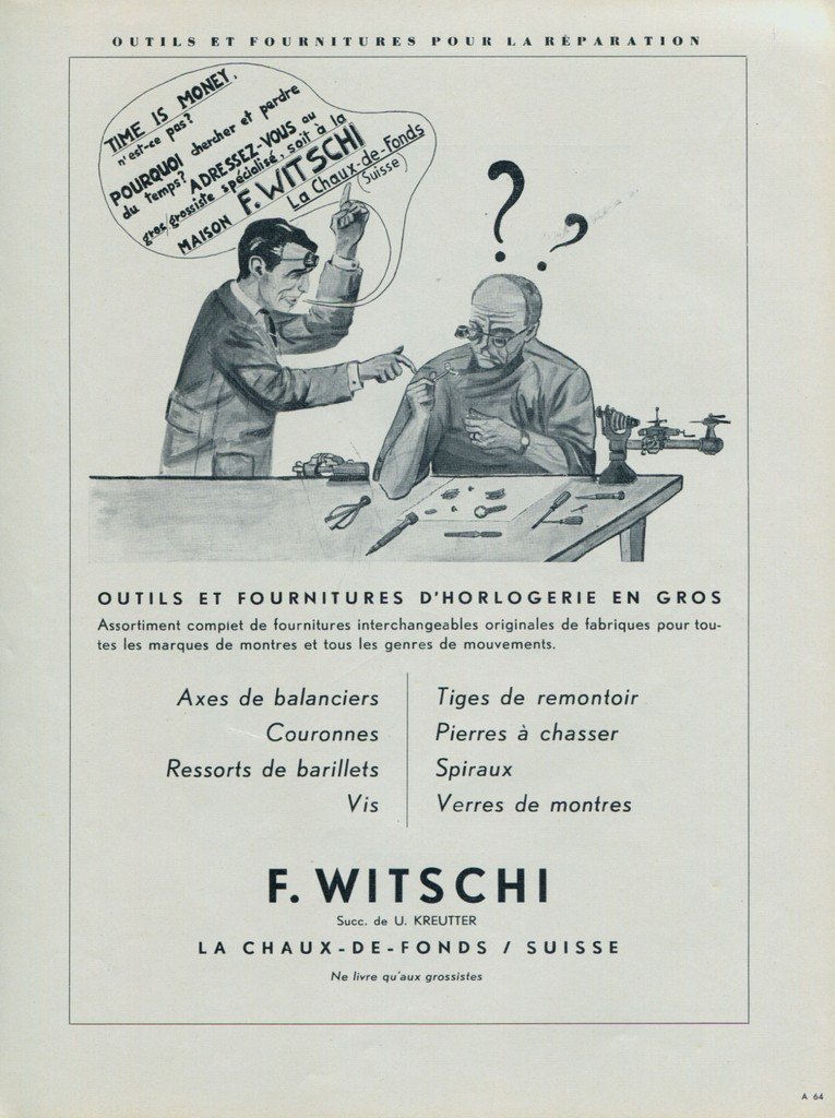 F Witschi Company Switzerland 1954 Swiss Ad Suisse Advert Horlogerie Horology