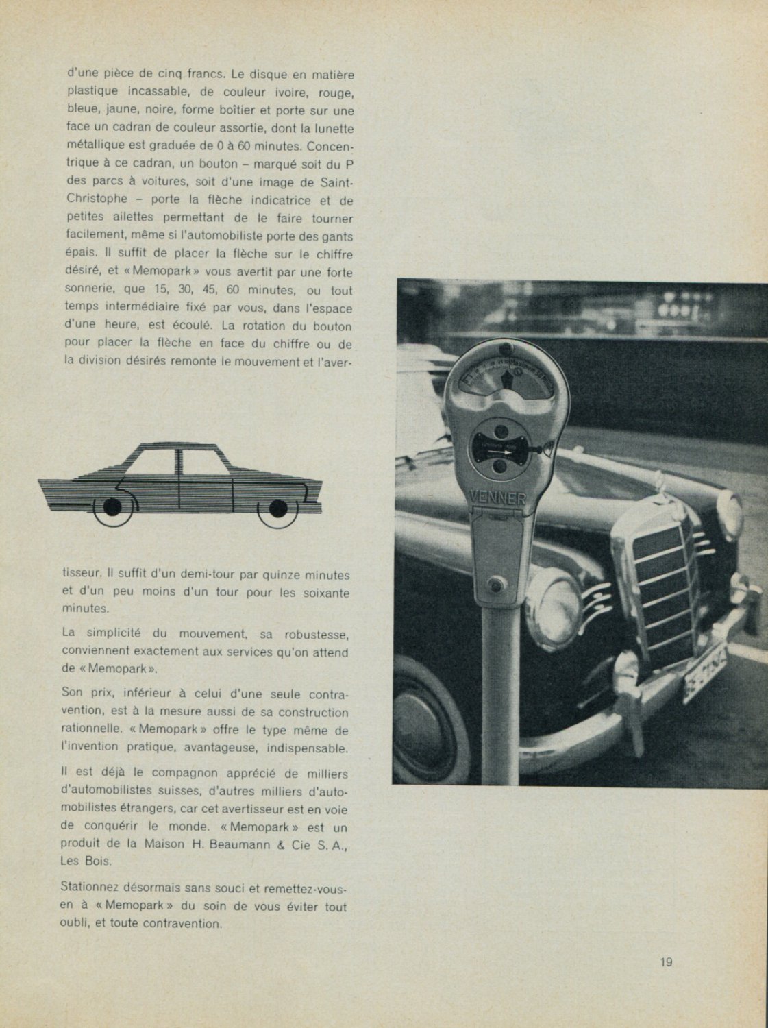 1959 Memopark Stationnement Sans Soucis Swiss Magazine Article Beaumann & Cie SA