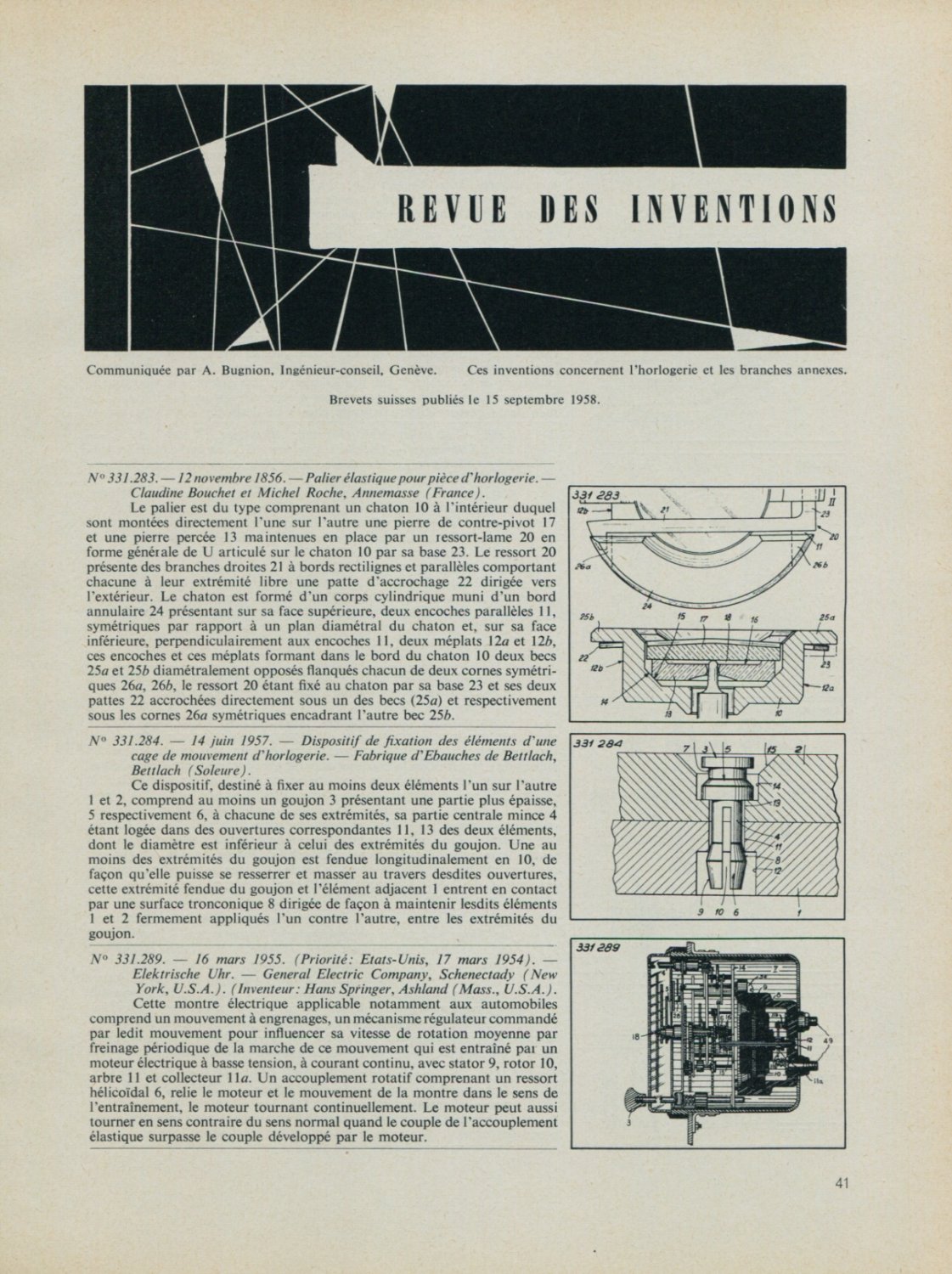 Revue 1958 Horology Inventions Patents Brevets Suisses Horlogerie 1959 Swiss Magazine Article