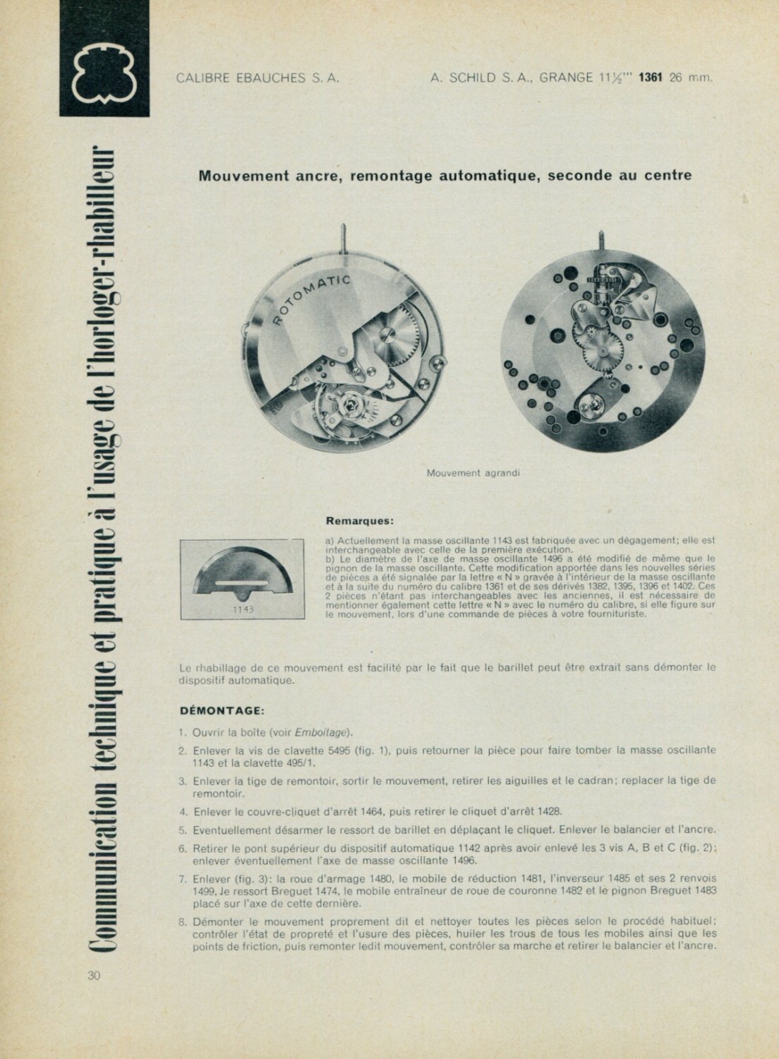 1959 A. Schild Watch Company Demontage Disassembly Info Vintage 1959 Swiss Magazine Article