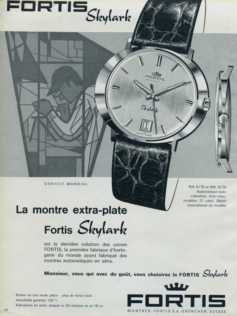 1964 Fortis Watch Company Fortis Skylark Advert Vintage 1964 Swiss Ad ...