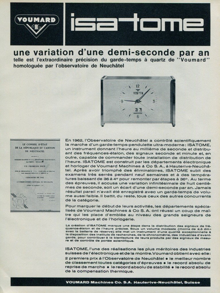 1964 Voumard Clock Company Switzerland Isatome Vintage 1964 Swiss Ad Suisse Advert