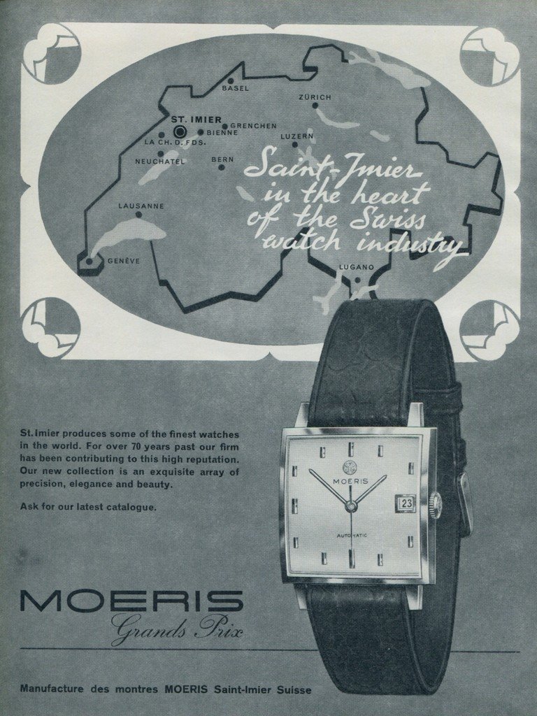 1964 Moeris Watch Company Saint-Imier Switzerland Vintage 1964 Swiss Ad Suisse Advert
