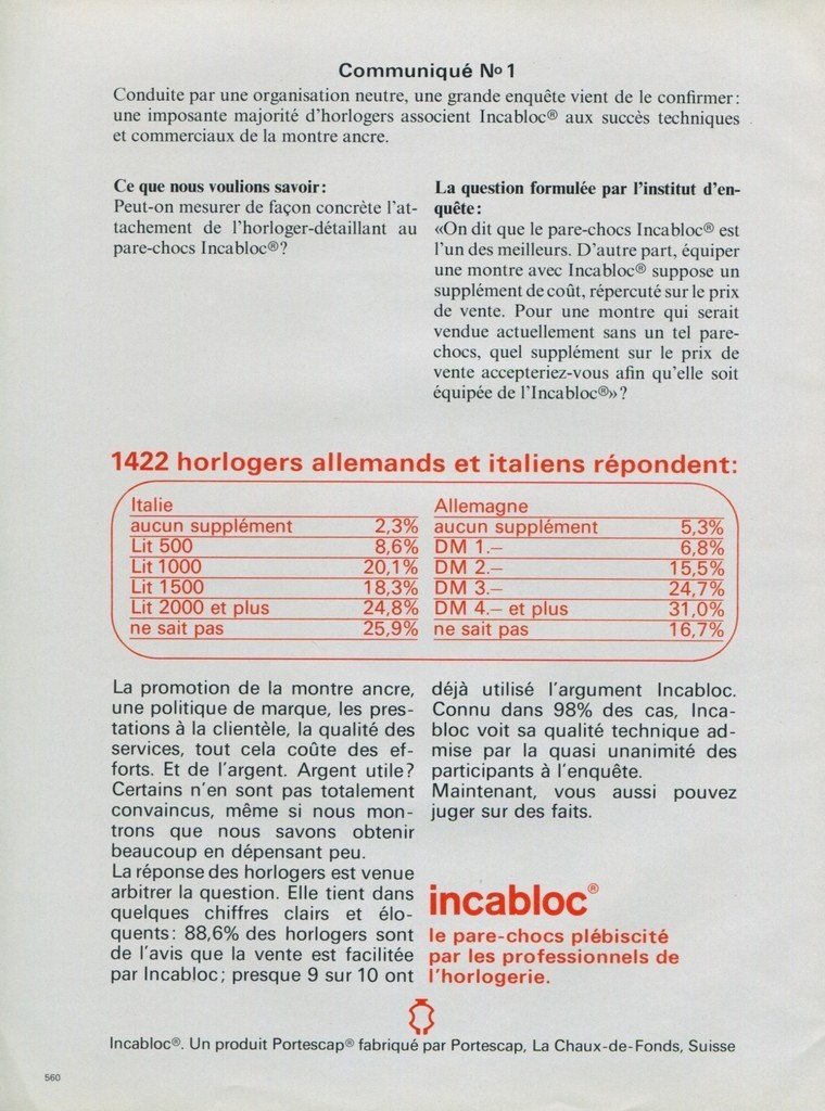 1977 Incabloc Portescap Company Vintage 1977 Swiss Ad Suisse Advert Horlogerie Switzerland