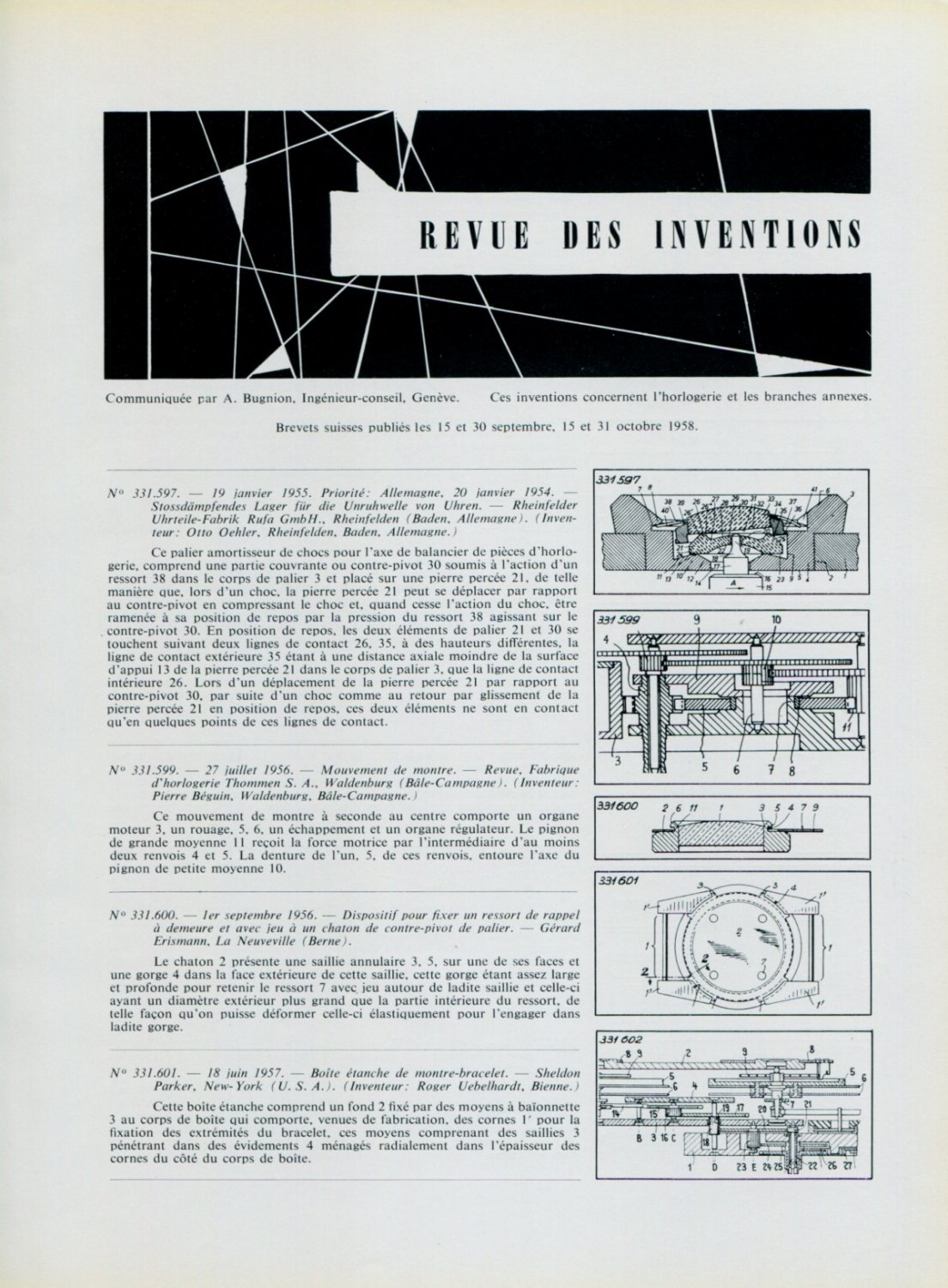 1958 Swiss Horology Patents Brevets Suisses Horlogerie 1959 Magazine Clipping