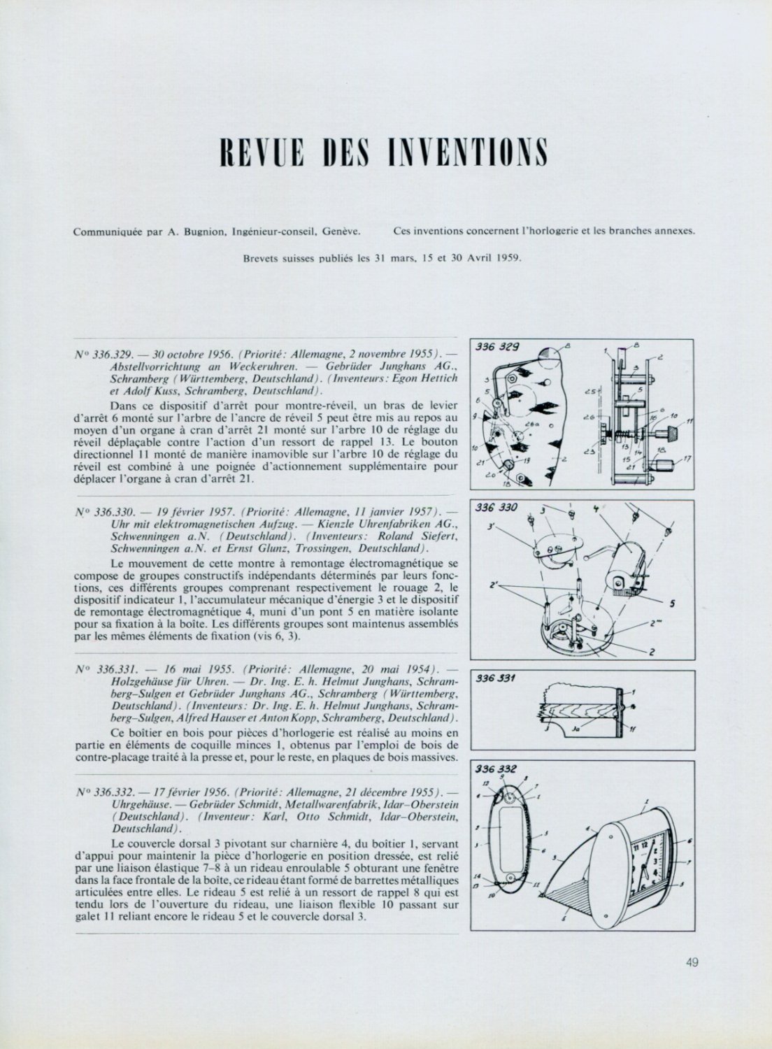 1959 Swiss Horology Patents Brevets Suisses Vintage 1959 Swiss Magazine Clipping
