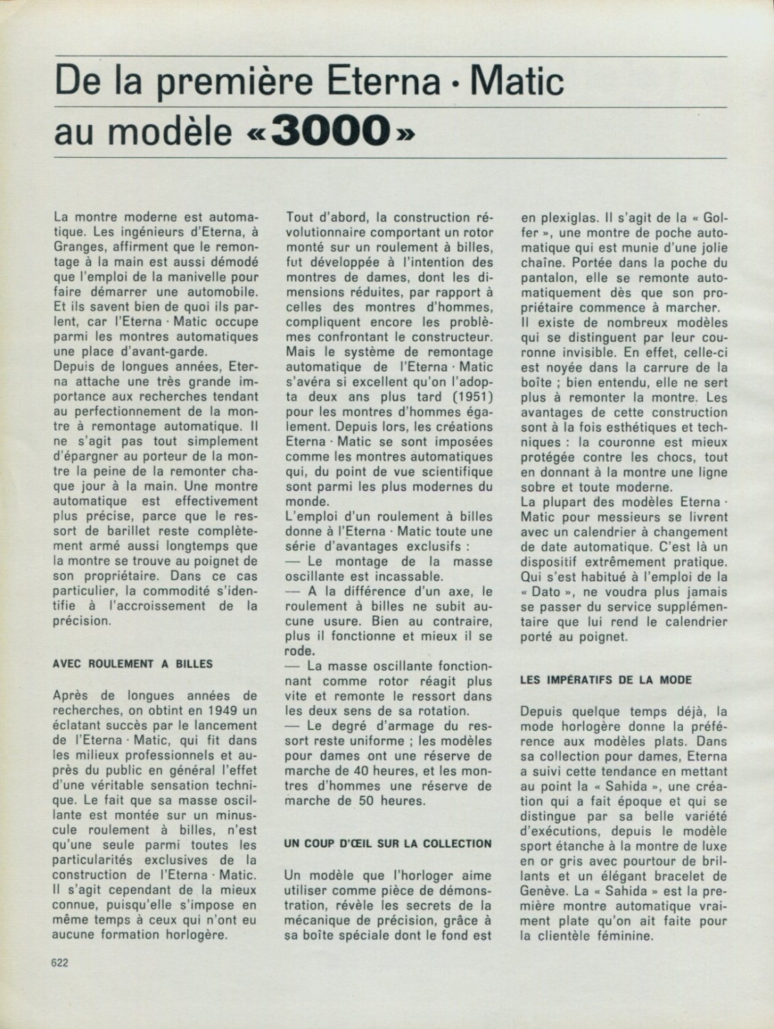 1963 Eterna Watch Company Premiere Eterna Matic 3000 1963 Swiss Magazine Article Horology Horlogerie