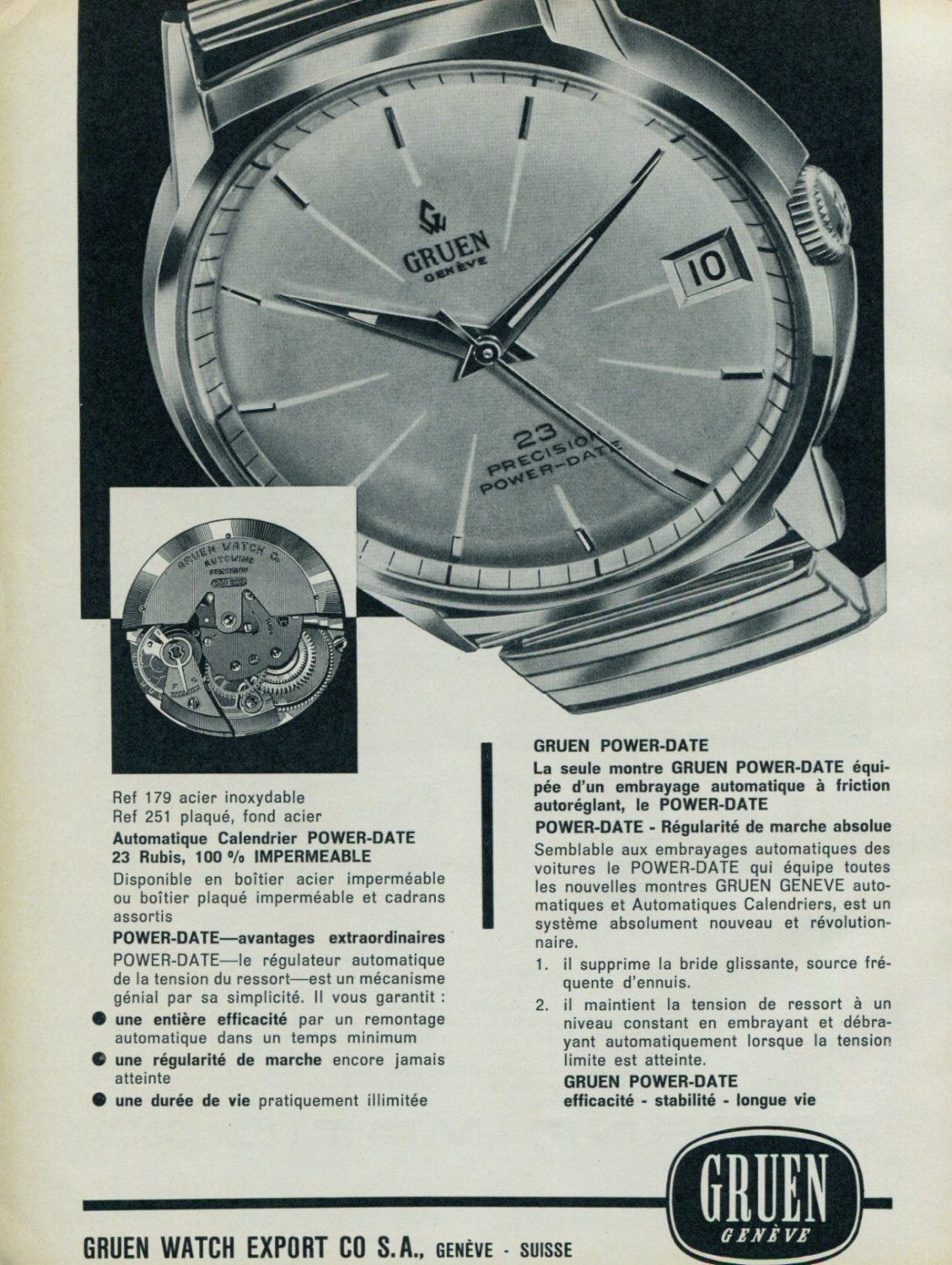 1963 Gruen Watch Company Switzerland Power Date Vintage 1963 Swiss Ad Suisse Advert Horology