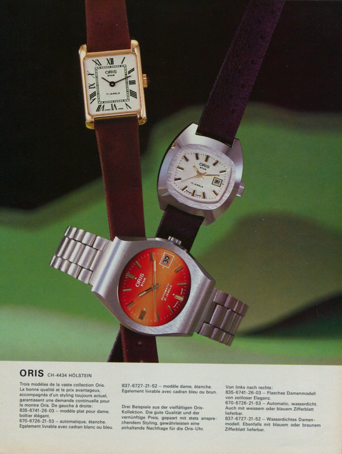 1976 Oris Watch Company Holstein Switzerland Vintage 1976 Swiss Ad Suisse Advert Horlogerie Horology