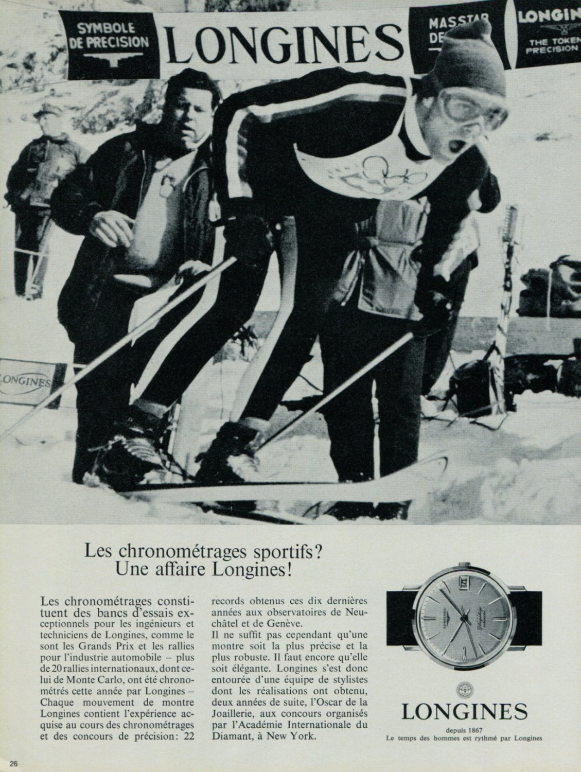 1967 Longines Watch Company Olympics Skiing Vintage 1967 Swiss Ad Suisse Advert Switzerland