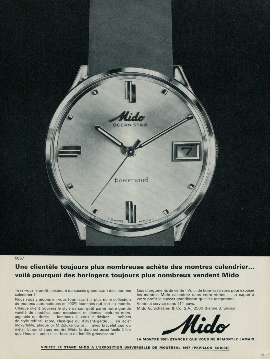 1967 Mido Watch Company G. Shaeren & Co SA Bienne Switzerland Vintage ...