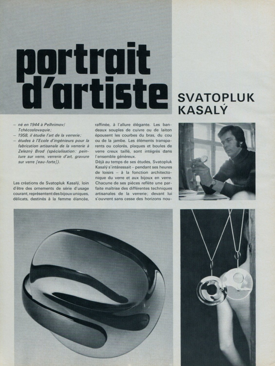 1976 Svatopluk Kasaly Portrait d'Artiste Jeweler 1976 Swiss Magazine Article